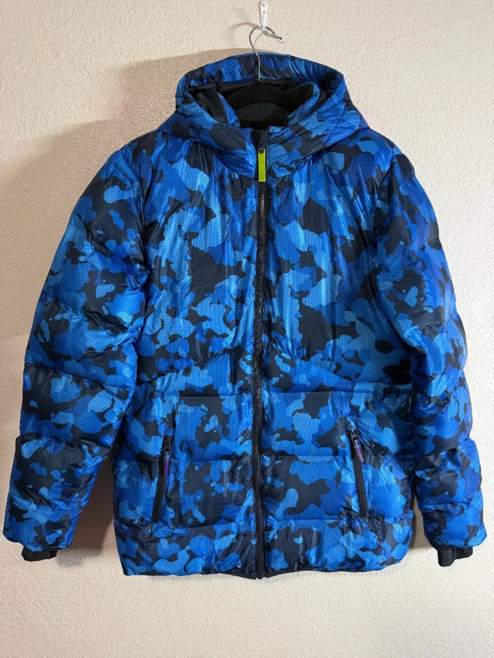 Boys Champion Blue Camo Hooded Puffer Winter Jacket Coat XL 16-18